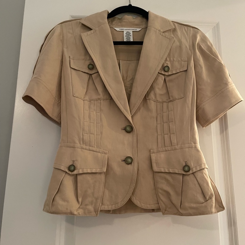 Diane von Furstenberg fitted safari style jacket - Sz 6 - silk, linen & cotton
